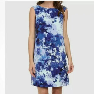 Adrianna Papell Floral Sheath‎ Dress Women 2 Blue Sleeveless Above Knee Event